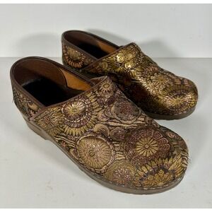 Sanita Professional Clogs Womens 37 Gold Bronze Floral Brocade Tapestry Shoes